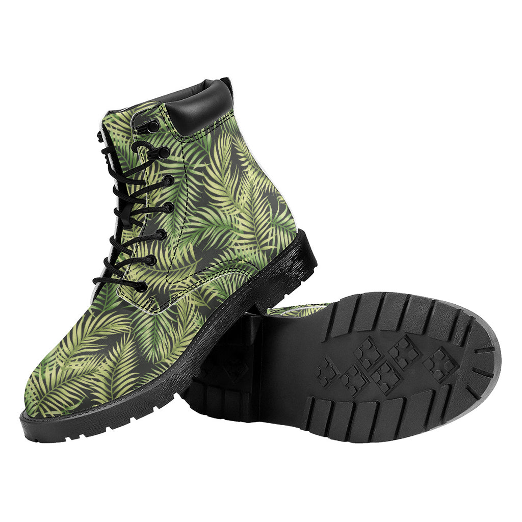 Green Tropical Palm Leaf Pattern Print Work Boots