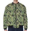 Green Tropical Palm Leaf Pattern Print Zip Sleeve Bomber Jacket