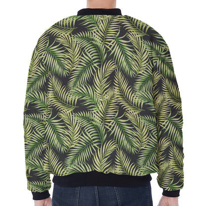 Green Tropical Palm Leaf Pattern Print Zip Sleeve Bomber Jacket