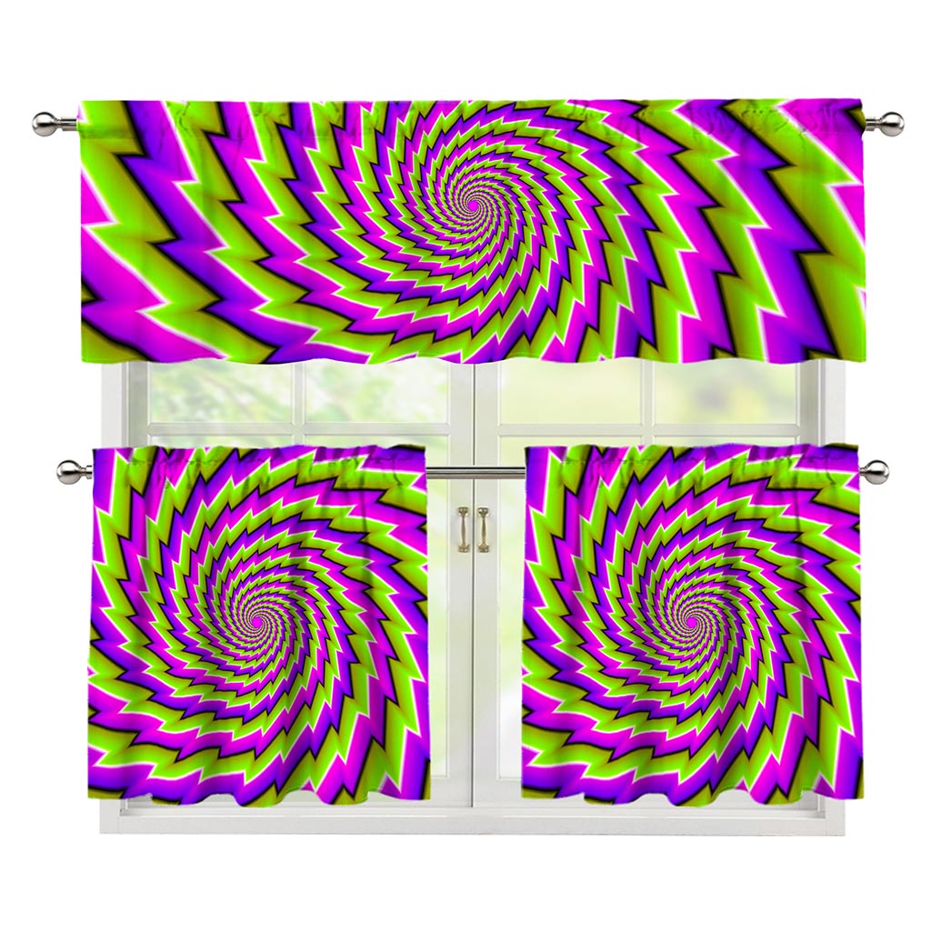 Green Twisted Moving Optical Illusion 3 Piece Kitchen Curtains