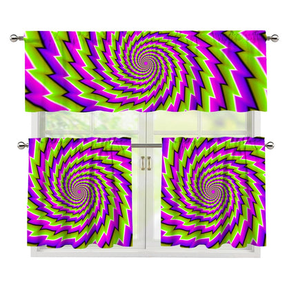 Green Twisted Moving Optical Illusion 3 Piece Kitchen Curtains