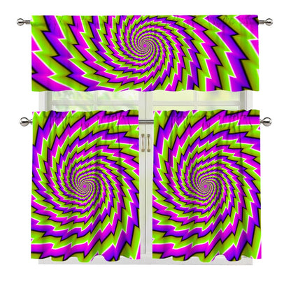 Green Twisted Moving Optical Illusion 3 Piece Kitchen Curtains