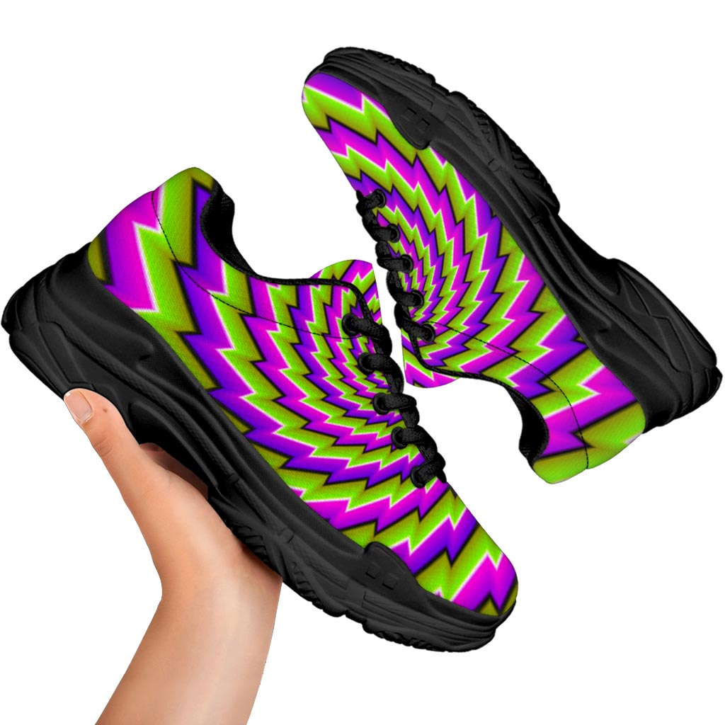 Green Twisted Moving Optical Illusion Black Chunky Shoes