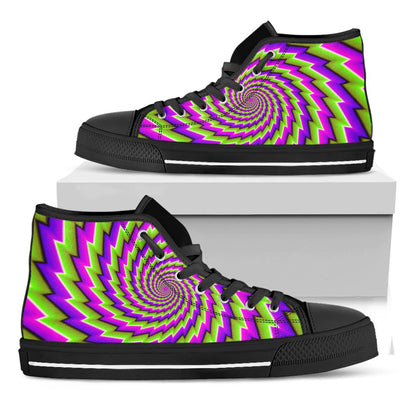 Green Twisted Moving Optical Illusion Black High Top Sneakers