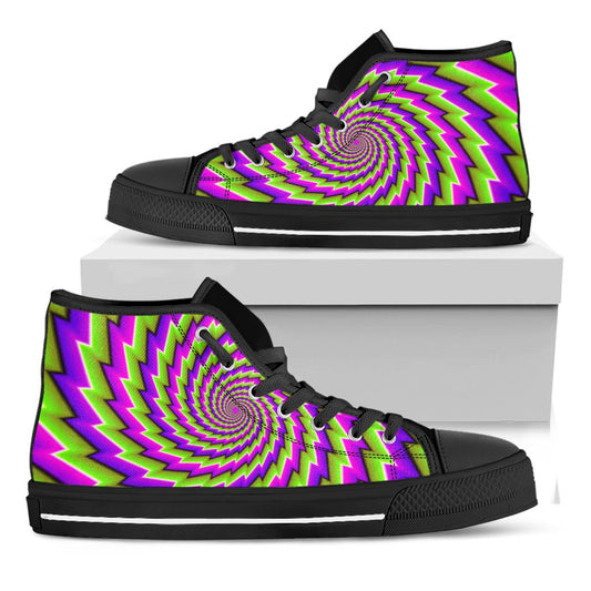 Green Twisted Moving Optical Illusion Black High Top Sneakers