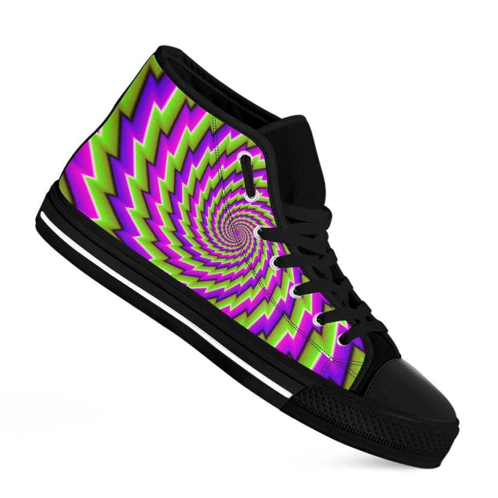 Green Twisted Moving Optical Illusion Black High Top Sneakers