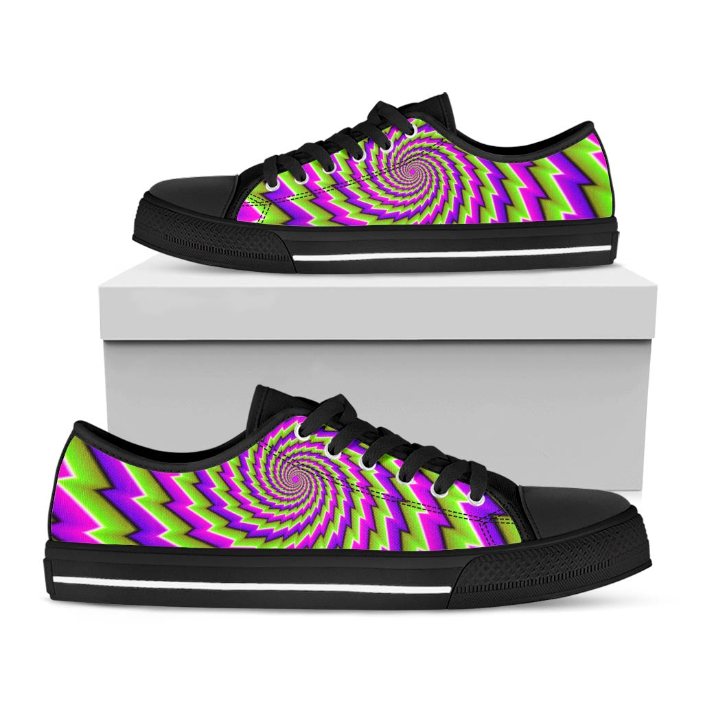 Green Twisted Moving Optical Illusion Black Low Top Sneakers