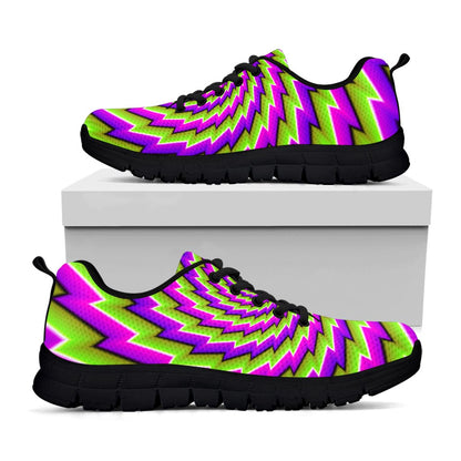 Green Twisted Moving Optical Illusion Black Running Shoes