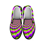 Green Twisted Moving Optical Illusion Black Slip On Sneakers