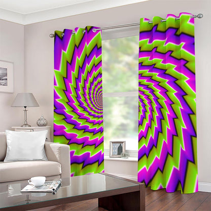 Green Twisted Moving Optical Illusion Blackout Grommet Curtains