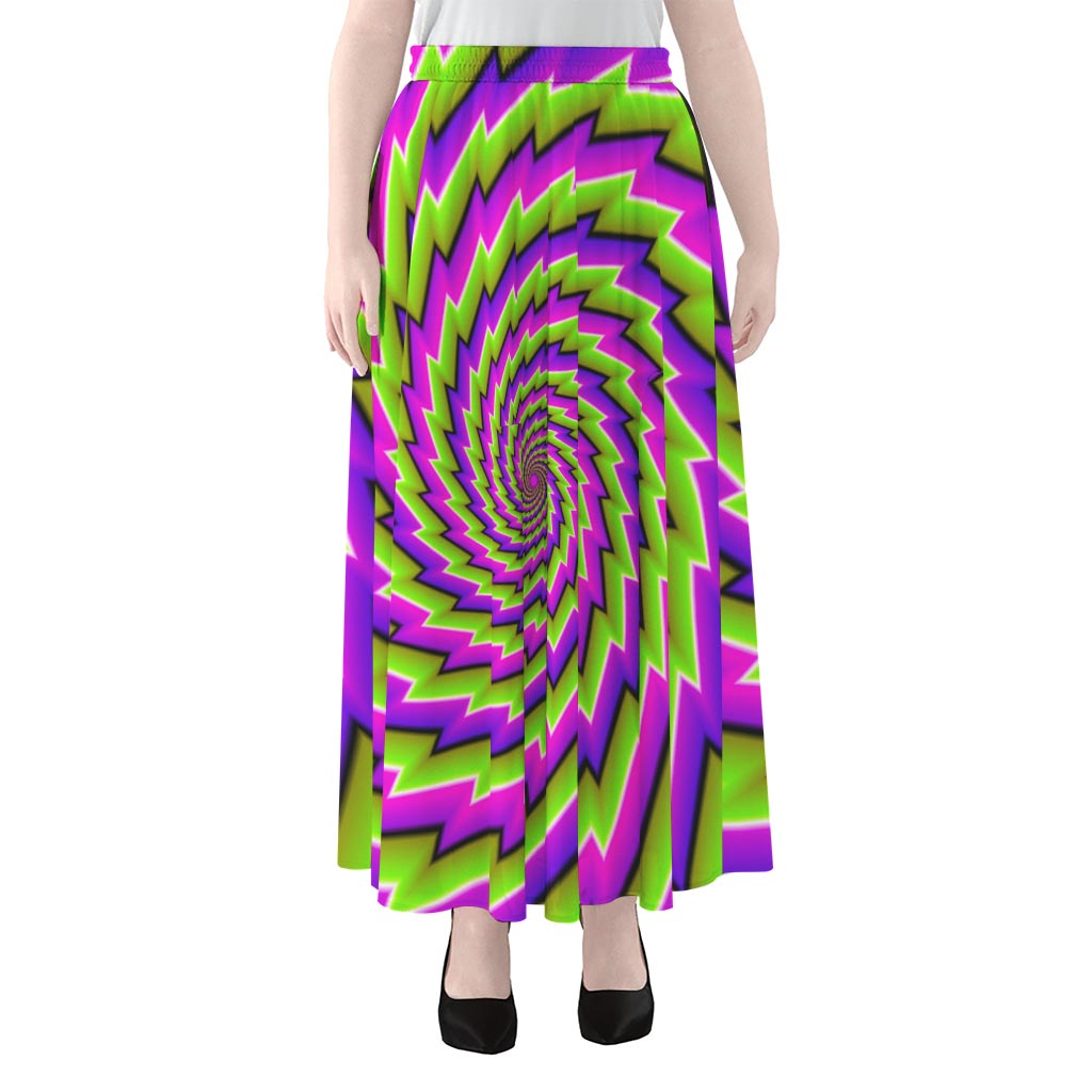 Green Twisted Moving Optical Illusion Chiffon Maxi Skirt