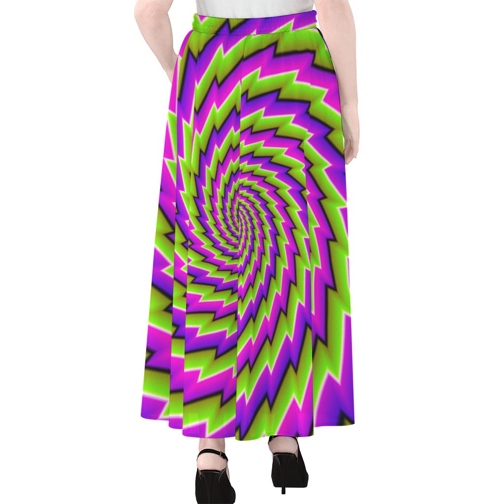 Green Twisted Moving Optical Illusion Chiffon Maxi Skirt