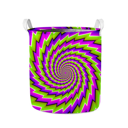 Green Twisted Moving Optical Illusion Collapsible Laundry Basket