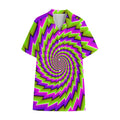 Green Twisted Moving Optical Illusion Cotton Hawaiian Shirt
