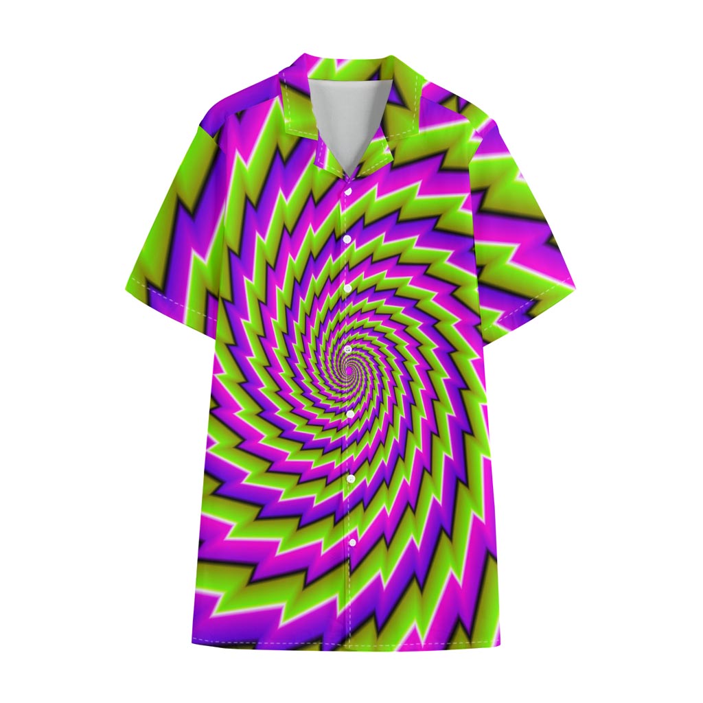 Green Twisted Moving Optical Illusion Cotton Hawaiian Shirt
