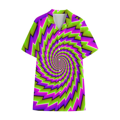 Green Twisted Moving Optical Illusion Cotton Hawaiian Shirt