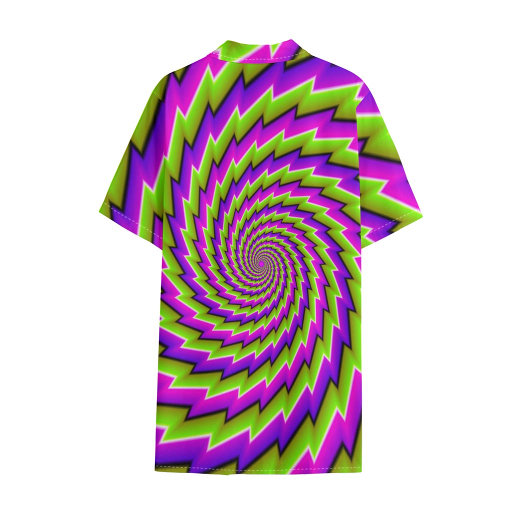 Green Twisted Moving Optical Illusion Cotton Hawaiian Shirt