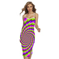 Green Twisted Moving Optical Illusion Cross Back Cami Dress