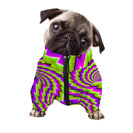 Green Twisted Moving Optical Illusion Dog Zip Up Jacket