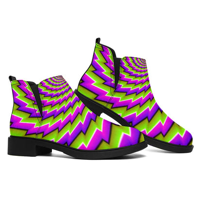 Green Twisted Moving Optical Illusion Flat Ankle Boots