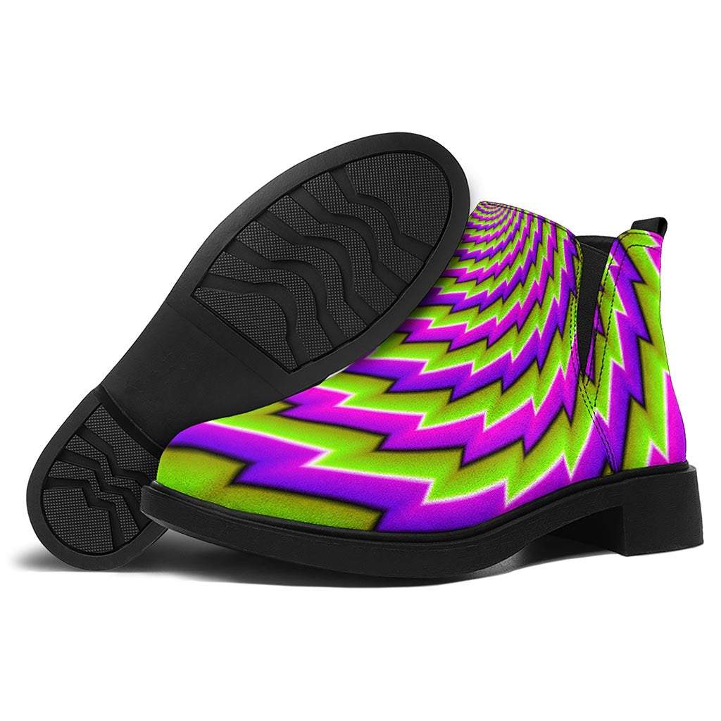 Green Twisted Moving Optical Illusion Flat Ankle Boots