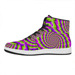 Green Twisted Moving Optical Illusion High Top Leather Sneakers