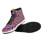 Green Twisted Moving Optical Illusion High Top Leather Sneakers