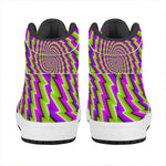 Green Twisted Moving Optical Illusion High Top Leather Sneakers