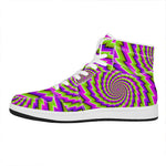Green Twisted Moving Optical Illusion High Top Leather Sneakers