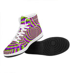 Green Twisted Moving Optical Illusion High Top Leather Sneakers