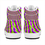Green Twisted Moving Optical Illusion High Top Leather Sneakers