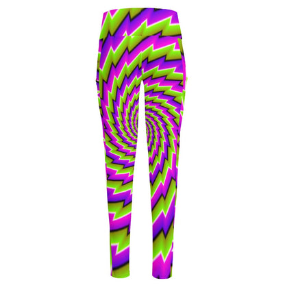 Green Twisted Moving Optical Illusion High-Waisted Pocket Leggings