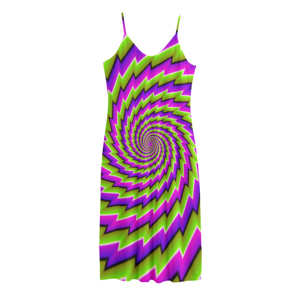 Green Twisted Moving Optical Illusion Jersey Midi Cami Dress