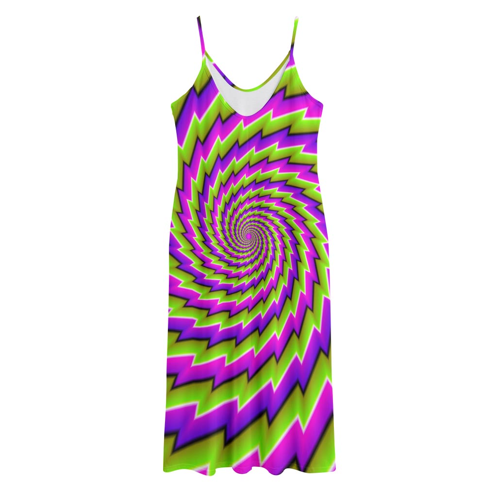 Green Twisted Moving Optical Illusion Jersey Midi Cami Dress