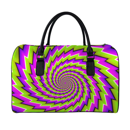 Green Twisted Moving Optical Illusion Leather Duffle Bag