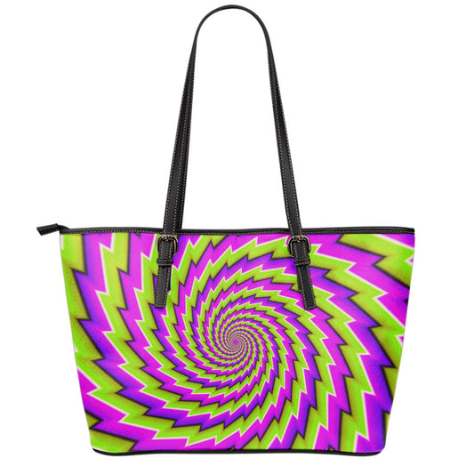 Green Twisted Moving Optical Illusion Leather Tote Bag