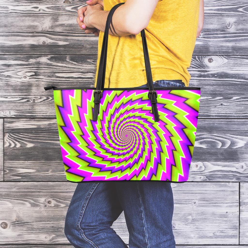 Green Twisted Moving Optical Illusion Leather Tote Bag