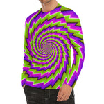 Green Twisted Moving Optical Illusion Men's Long Sleeve Rash Guard