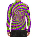 Green Twisted Moving Optical Illusion Men's Long Sleeve Rash Guard