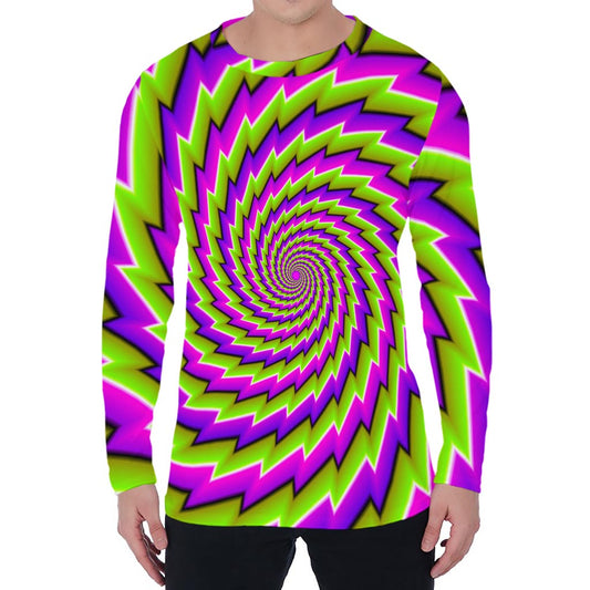 Green Twisted Moving Optical Illusion Men's Long Sleeve T-Shirt