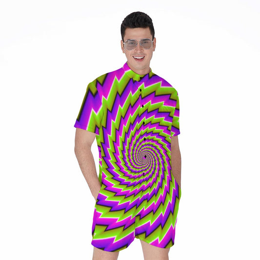 Green Twisted Moving Optical Illusion Men's Rompers