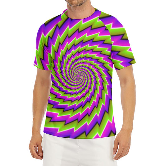 Green Twisted Moving Optical Illusion Men's Short Sleeve Rash Guard