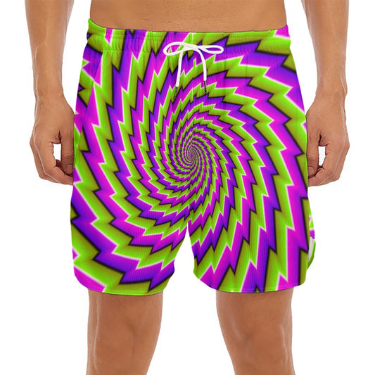 Green Twisted Moving Optical Illusion Men's Split Running Shorts