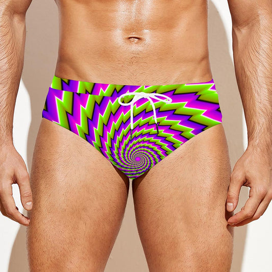 Green Twisted Moving Optical Illusion Men's Swim Briefs
