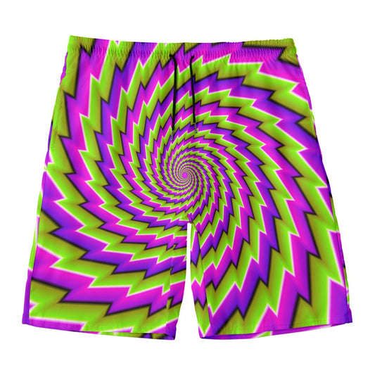 Green Twisted Moving Optical Illusion Men's Swim Trunks