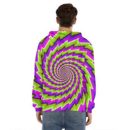 Green Twisted Moving Optical Illusion Men's Velvet Pullover Hoodie