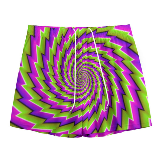 Green Twisted Moving Optical Illusion Mesh Shorts