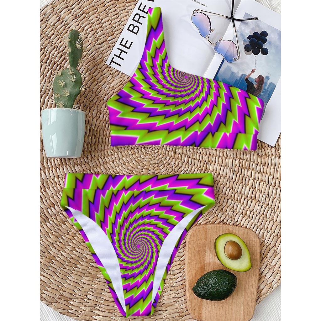 Green Twisted Moving Optical Illusion One Shoulder Bikini Top