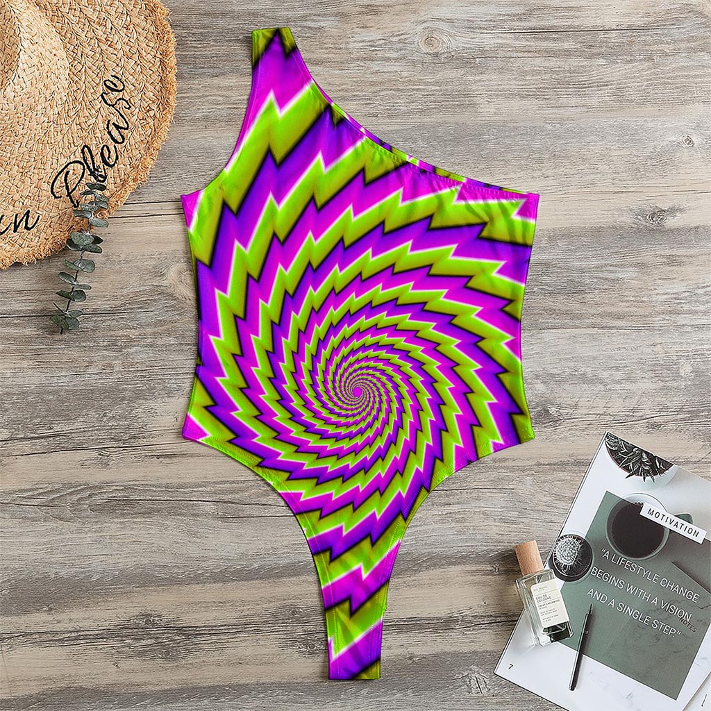 Green Twisted Moving Optical Illusion One Shoulder Bodysuit