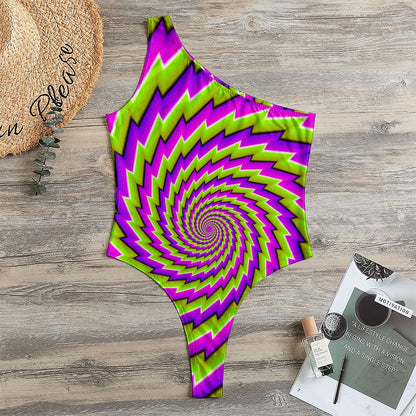 Green Twisted Moving Optical Illusion One Shoulder Bodysuit